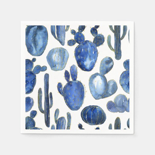 Blue Cactus Gold Desert Chic Travel Southwest Fun Serviette (Vorderseite)