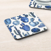 Blue Cactus Gold Desert Travel Chic Getränkeuntersetzer (Linke Seite)