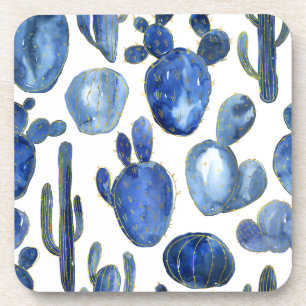 Blue Cactus Gold Desert Travel Chic Getränkeuntersetzer
