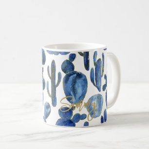 Blue Cactus Gold NAME Moderne schicke Wüste Kaffeetasse