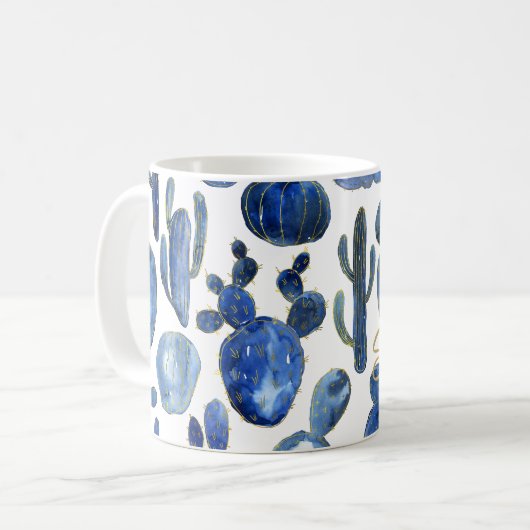 Blue Cactus Gold NAME Moderne schicke Wüste Kaffeetasse (Vorderseite Links)