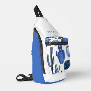 Blue Cactus Gold White Desert Travel Fun Crossbody Bag