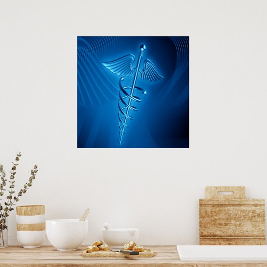 Blue Caduceus Poster (Küche)