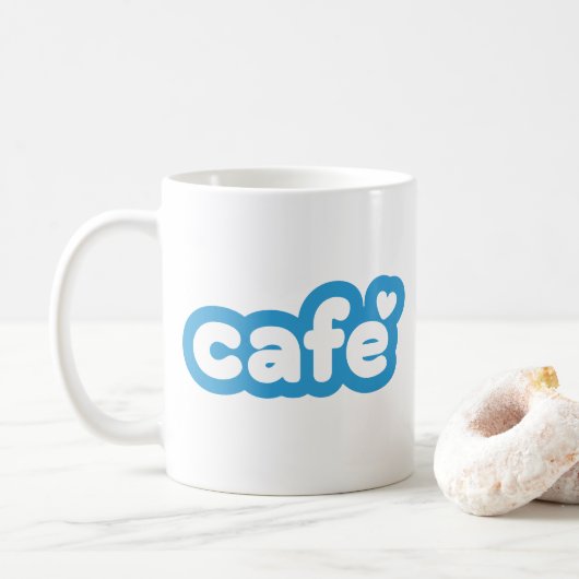 Blue "Café" Tasse mit Herzdetails (Mit Donut)