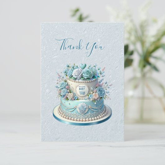 Blue Cake Blume Danke Card (Stehend Vorderseite)