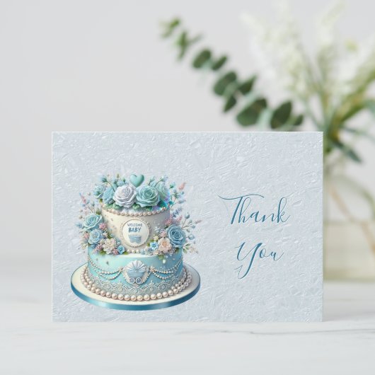 Blue Cake Blume Danke Card (Stehend Vorderseite)
