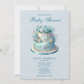 Blue Cake Blume Kinderdusche Einladung (Vorderseite)