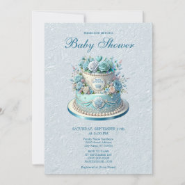 Blue Cake Blume Kinderdusche Einladung
