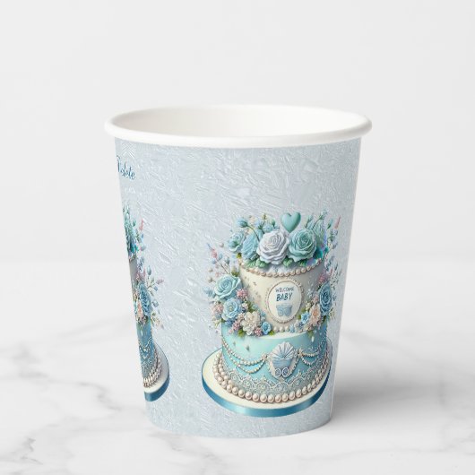 Blue Cake Blume Paper Cups Pappbecher (Rückseite)