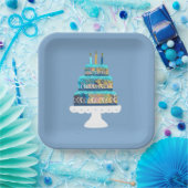 Blue Cake mit Birthday Candles Pappteller (Party)