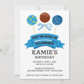Blue Cake Pops Geburtstagsparty Einladung (Vorderseite)