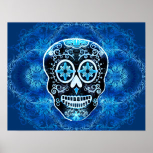 Blue Calavera Print Poster