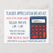 Blue Calculator School Math Teacher Bewertung Einladungspostkarte (Vorderseite)