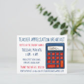 Blue Calculator School Math Teacher Bewertung Einladungspostkarte (Stehend Vorderseite)