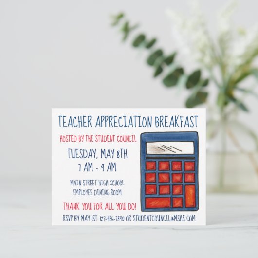 Blue Calculator School Math Teacher Bewertung Einladungspostkarte (Stehend Vorderseite)