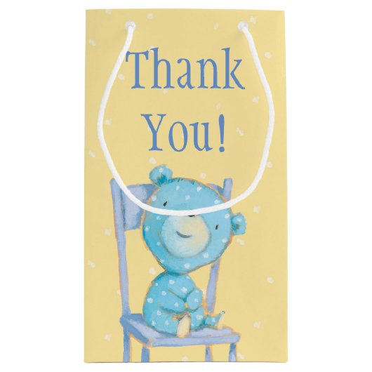 Blue Calico Bär lächeln auf dem Stuhl Kleine Geschenktüte (Rückseite)