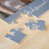 Blue Calligraphy Custom Foto von Bridesmaid Propoa Puzzle (Seite)