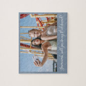 Blue Calligraphy Custom Foto von Bridesmaid Propoa Puzzle (Vertikal)