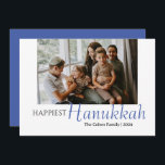 Blue Calligraphy Happiest Hanukkah Family 1 Foto Feiertagskarte<br><div class="desc">Blue Calligraphy Happiest Hanukkah Family 1 Foto</div>