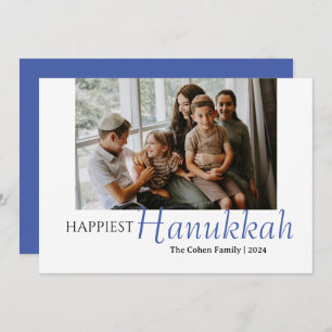 Blue Calligraphy Happiest Hanukkah Family 1 Foto Feiertagskarte