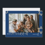 Blue Calligraphy Happy Hanukkah Familie ein Foto Feiertagskarte<br><div class="desc">Blue Calligraphy Happy Hanukkah Familie ein Foto</div>