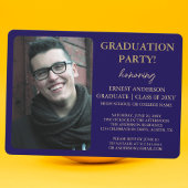 Blue Calligraphy Modern Foto Graduation Party Einladung