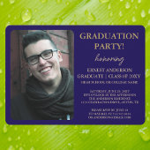 Blue Calligraphy Modern Foto Graduation Party Einladung