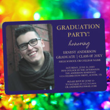 Blue Calligraphy Modern Foto Graduation Party