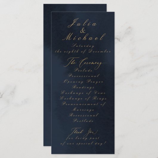 Blue Calligraphy Wedding Program Card Programm (Vorne/Hinten)