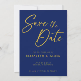 Blue Calligraphy Wedding Save the Date Einladung
