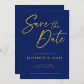 Blue Calligraphy Wedding Save the Date Einladung (Vorne/Hinten)