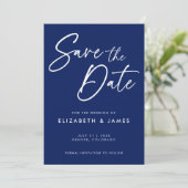 Blue Calligraphy Wedding Save the Date Einladung (Stehend Vorderseite)