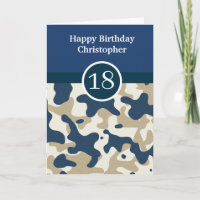 Blue Camouflage 18. Geburtstagskarte