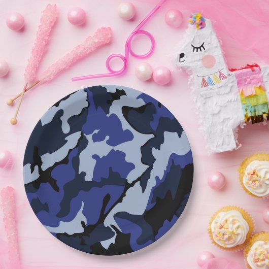 Blue Camouflage, 9 Zoll Papier Party Teller (Party)