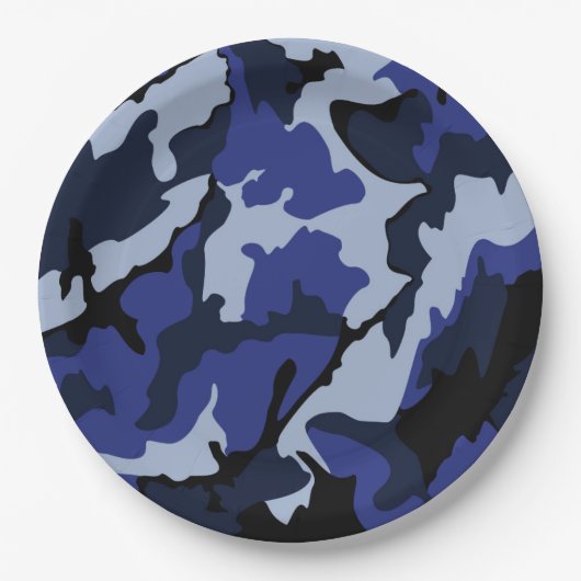 Blue Camouflage, 9 Zoll Papier Party Teller (Vorderseite)
