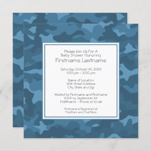 Blue Camouflage Baby Boy Dusche oder Party Einladung