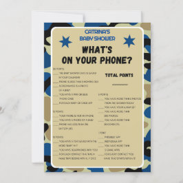 Blue Camouflage Baby Dusche - bestellbarer Name, 1 Einladung