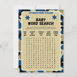 Blue Camouflage Baby Dusche - bestellbarer Name, 1 Einladung