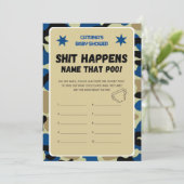 Blue Camouflage Baby Dusche - bestellbarer Name, 1 Einladung (Stehend Vorderseite)