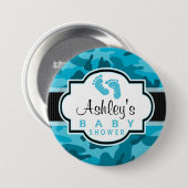 Blue Camouflage, Camouflage Baby Dusche Button (Vorne & Hinten)