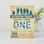 Blue Camouflage Camouflage Erster Geburtstag Einla Einladung (Stehend Vorderseite)