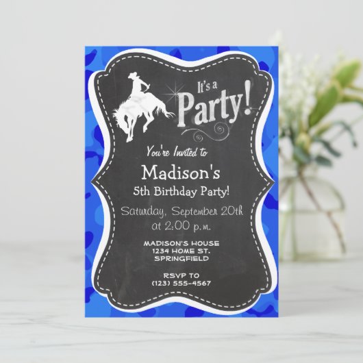 Blue Camouflage; Camouflage Rodeo Einladung (Stehend Vorderseite)