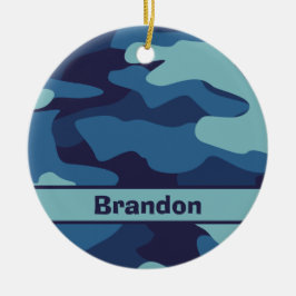Blue Camouflage Cooles Kindermuster Keramik Ornament
