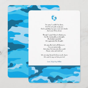 Blue Camouflage Girl Gedicht Babydusche Dankeschön Einladung