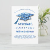 Blue Camouflage Graduation Party Einladung (Stehend Vorderseite)