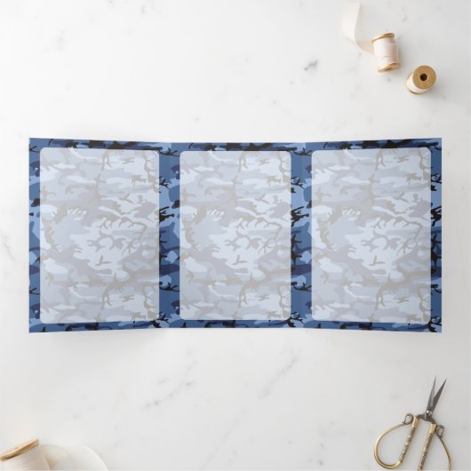 Blue Camouflage, Militär, Armee Dreifach Gefaltete Karte (Innenseite)