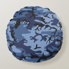 Blue Camouflage, Militär, Armee Rundes Kissen