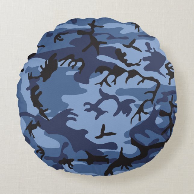 Blue Camouflage, Militär, Armee Rundes Kissen (Vorderseite)
