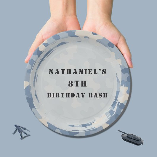 Blue Camouflage Military Geburtstag Pappteller