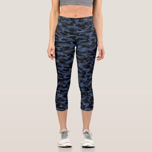 Blue Camouflage Muster Capri Leggings (Vorderseite)